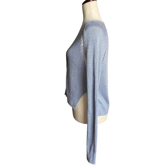 Theory Hanelee Linen Viscose Cropped Knit Cardigan Womens P Blue Minimalist Chic - Picture 4 of 14
